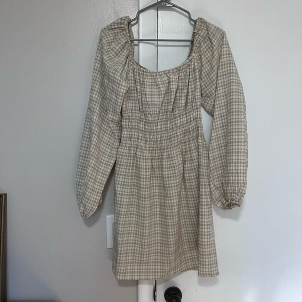 Plaid Puff-Sleeved Mini Dress